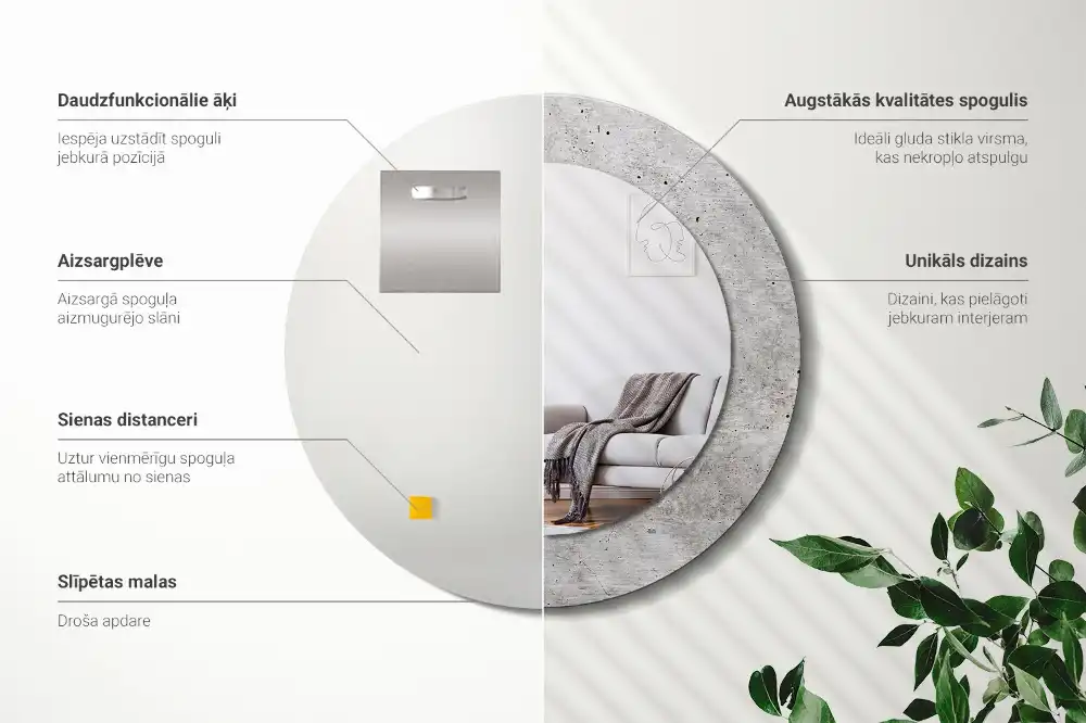 Okroglo stensko okrasno ogledalo Sivi beton