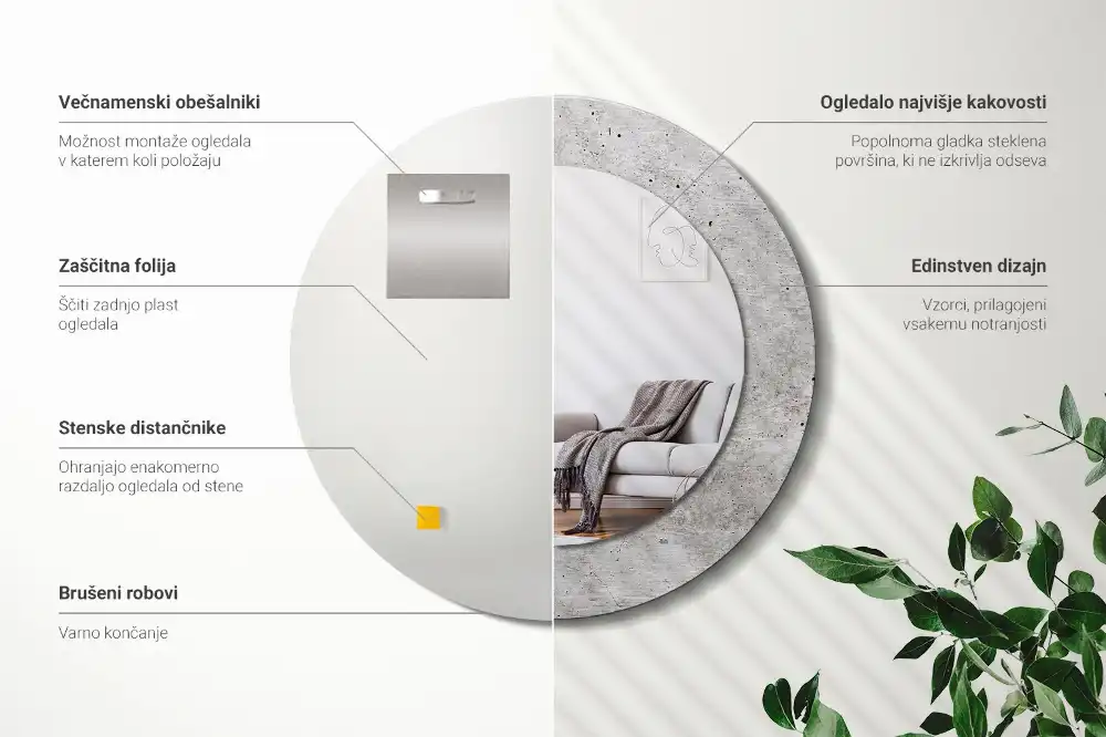 Okroglo stensko okrasno ogledalo Sivi beton