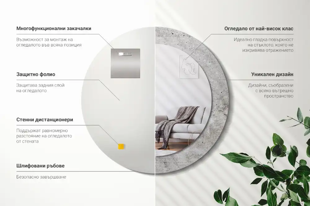 Okroglo stensko okrasno ogledalo Sivi beton