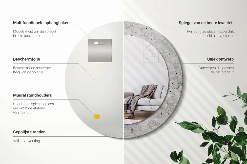 Okroglo stensko okrasno ogledalo Sivi beton