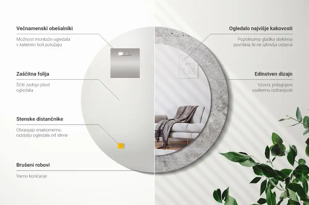 Okroglo stensko okrasno ogledalo Sivi beton