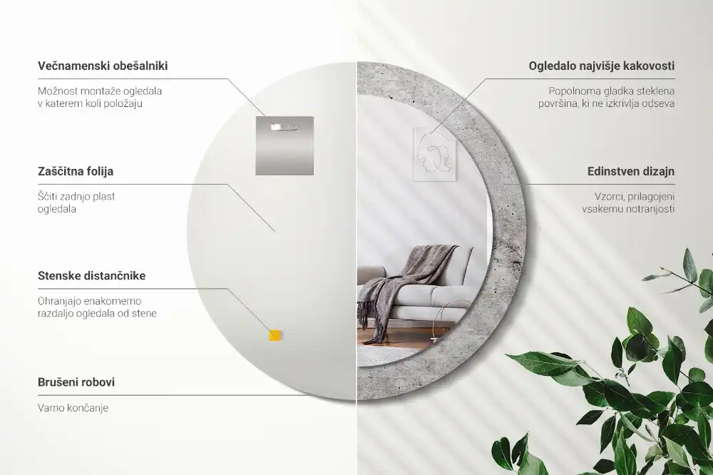 Okroglo stensko okrasno ogledalo Sivi beton