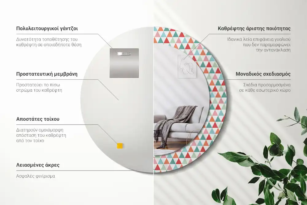 Okroglo okrasno ogledalo Geometrijski vzorec