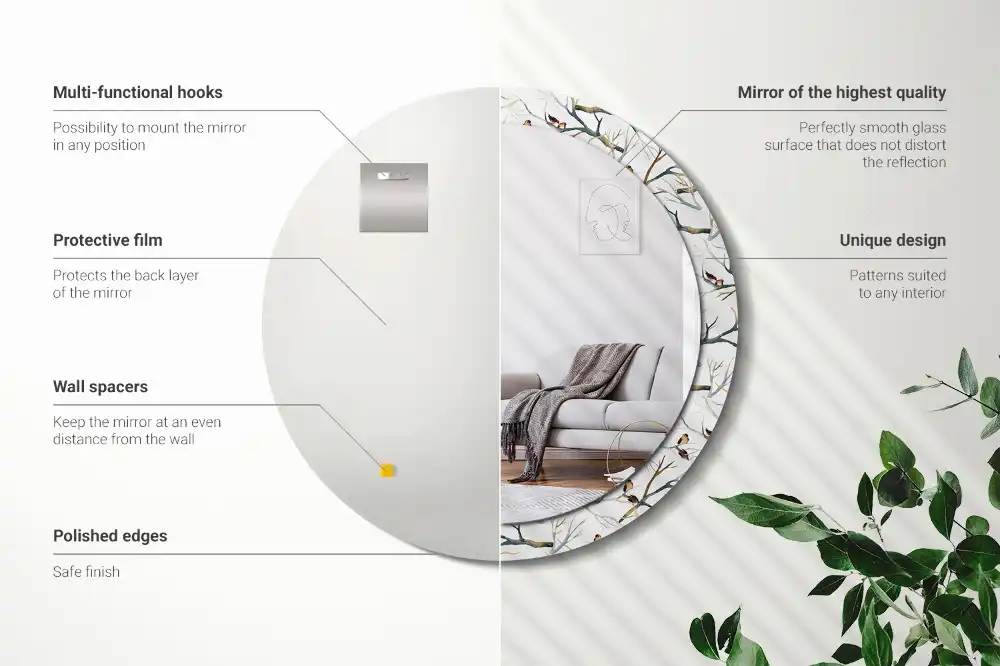 Tiskano okroglo ogledalo Vrabci ptičje veje