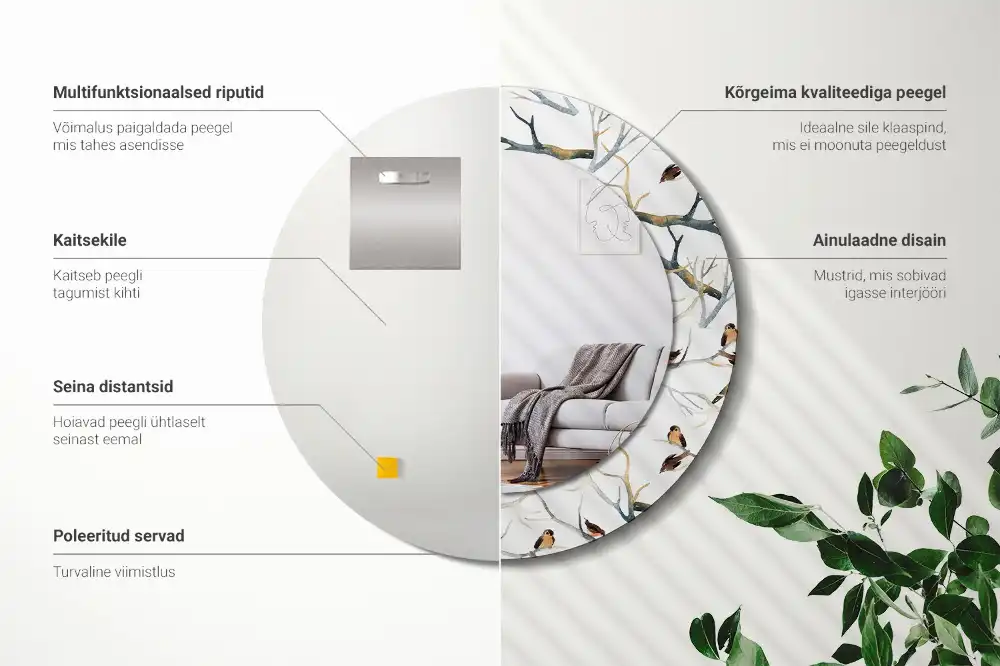 Tiskano okroglo ogledalo Vrabci ptičje veje