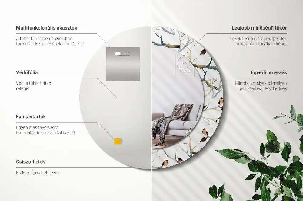 Tiskano okroglo ogledalo Vrabci ptičje veje