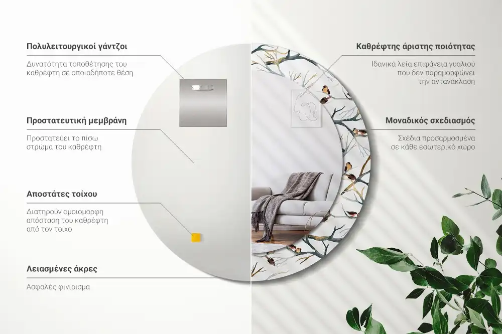 Tiskano okroglo ogledalo Vrabci ptičje veje