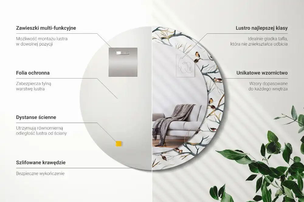 Tiskano okroglo ogledalo Vrabci ptičje veje