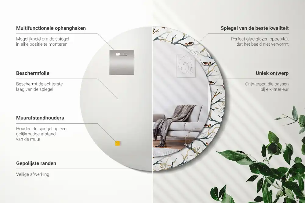 Tiskano okroglo ogledalo Vrabci ptičje veje