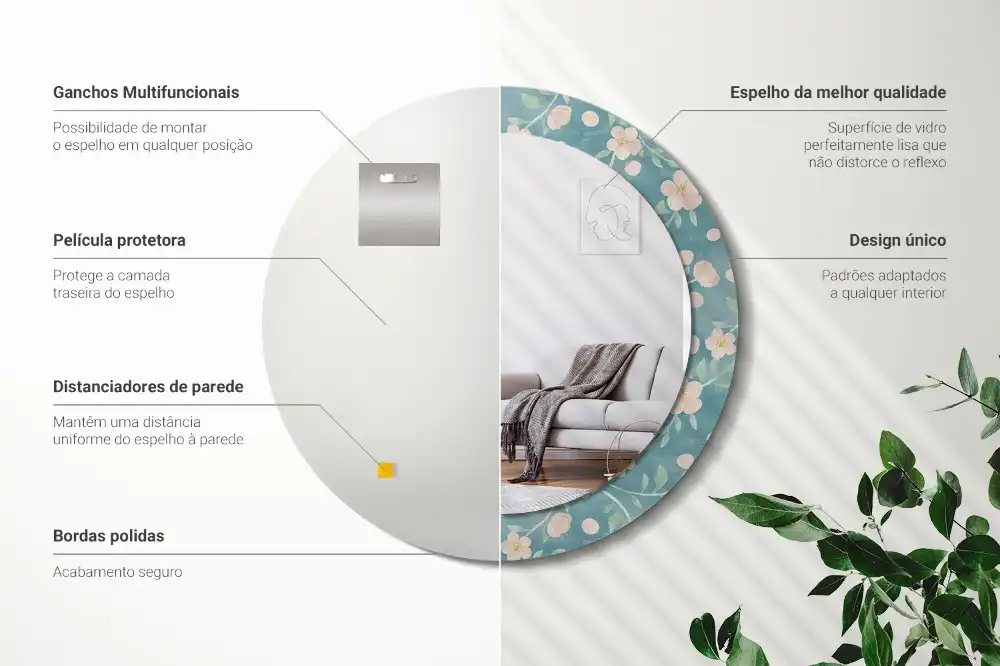 Okroglo stensko okrasno ogledalo Cvetlični vzorec