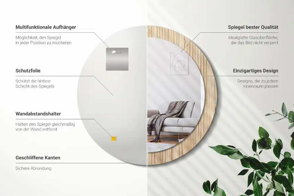 Tiskano okroglo ogledalo Bambusova slama