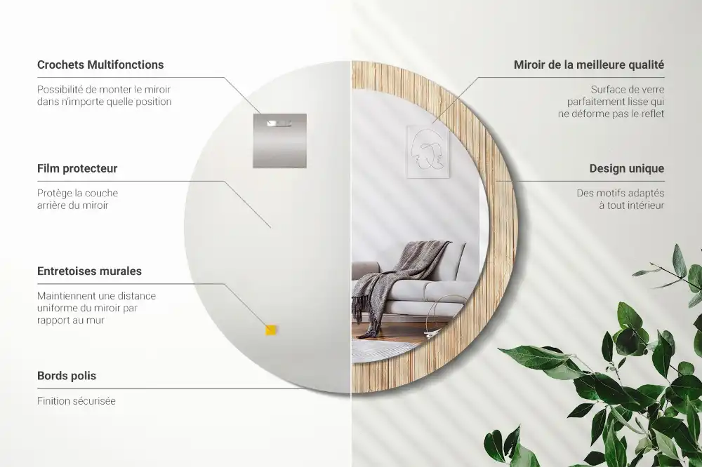 Tiskano okroglo ogledalo Bambusova slama