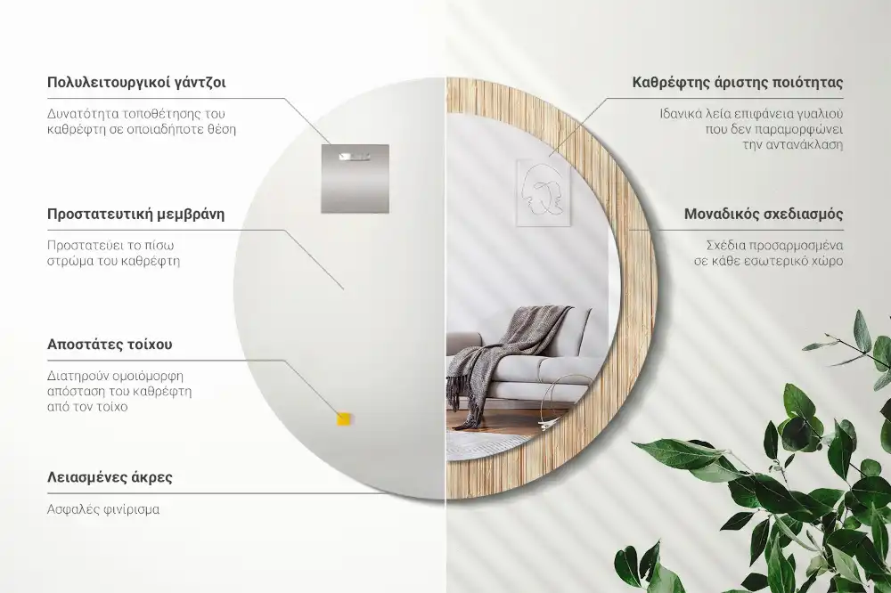 Tiskano okroglo ogledalo Bambusova slama