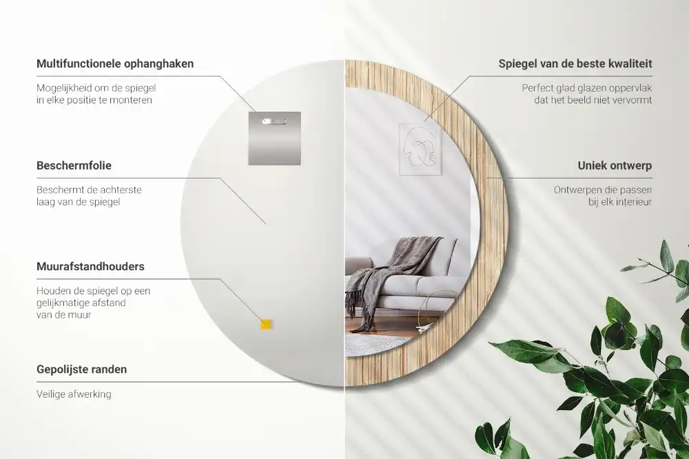 Tiskano okroglo ogledalo Bambusova slama