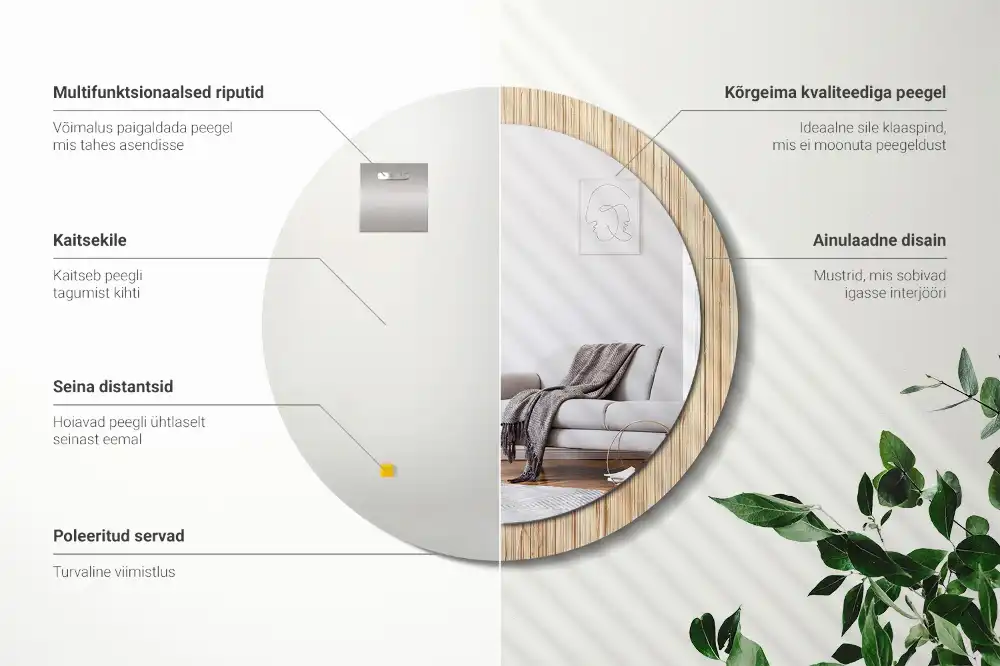 Tiskano okroglo ogledalo Bambusova slama