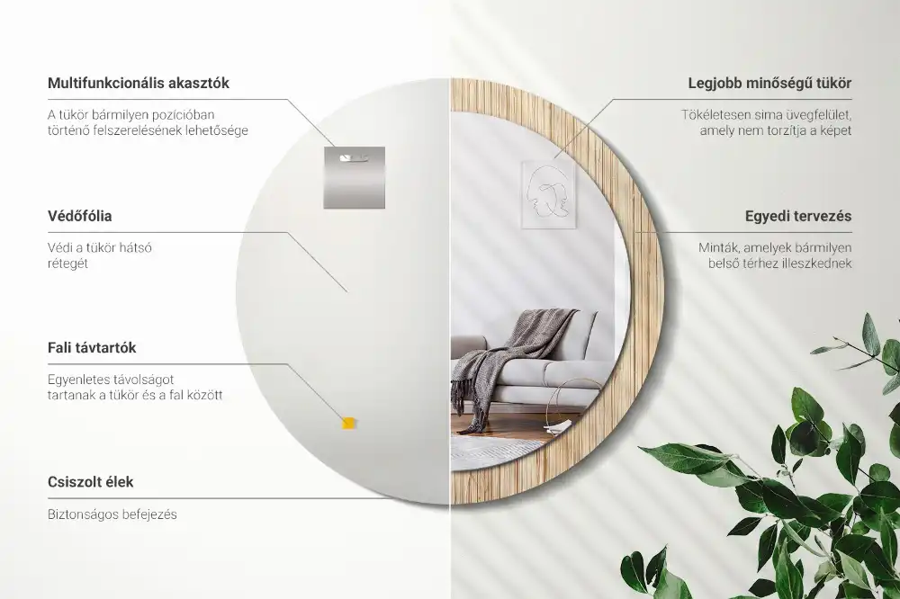 Tiskano okroglo ogledalo Bambusova slama