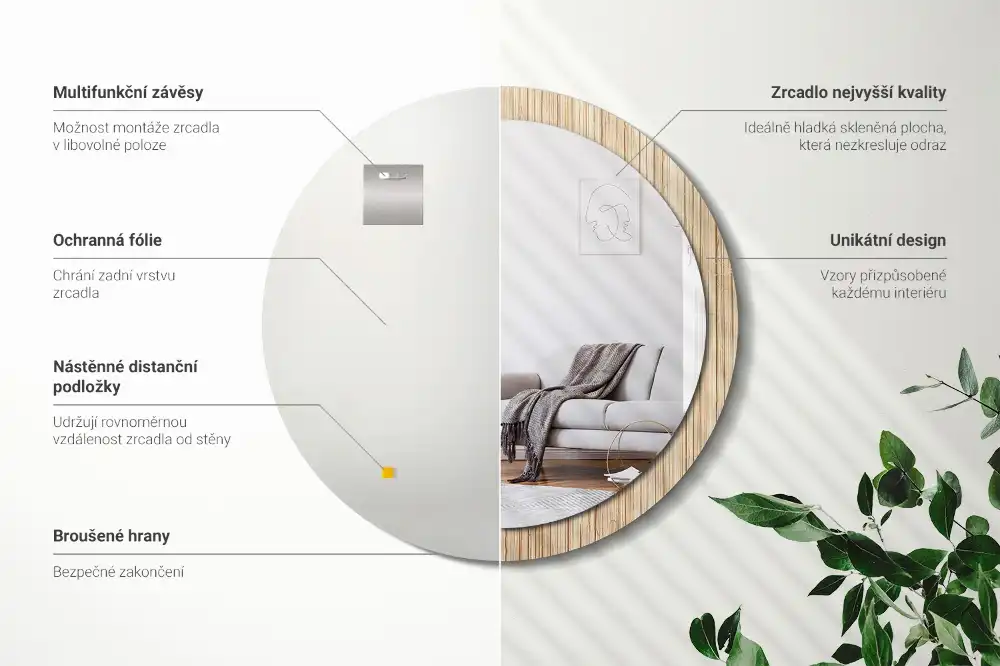 Tiskano okroglo ogledalo Bambusova slama