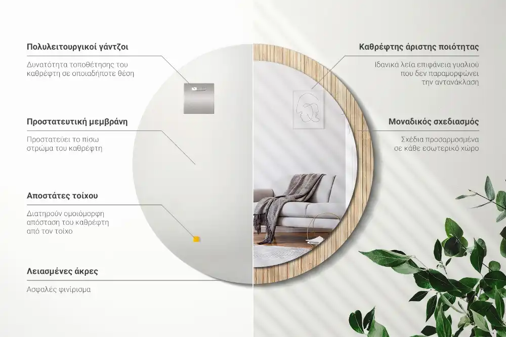 Tiskano okroglo ogledalo Bambusova slama