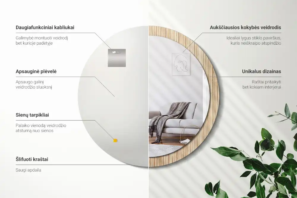 Tiskano okroglo ogledalo Bambusova slama