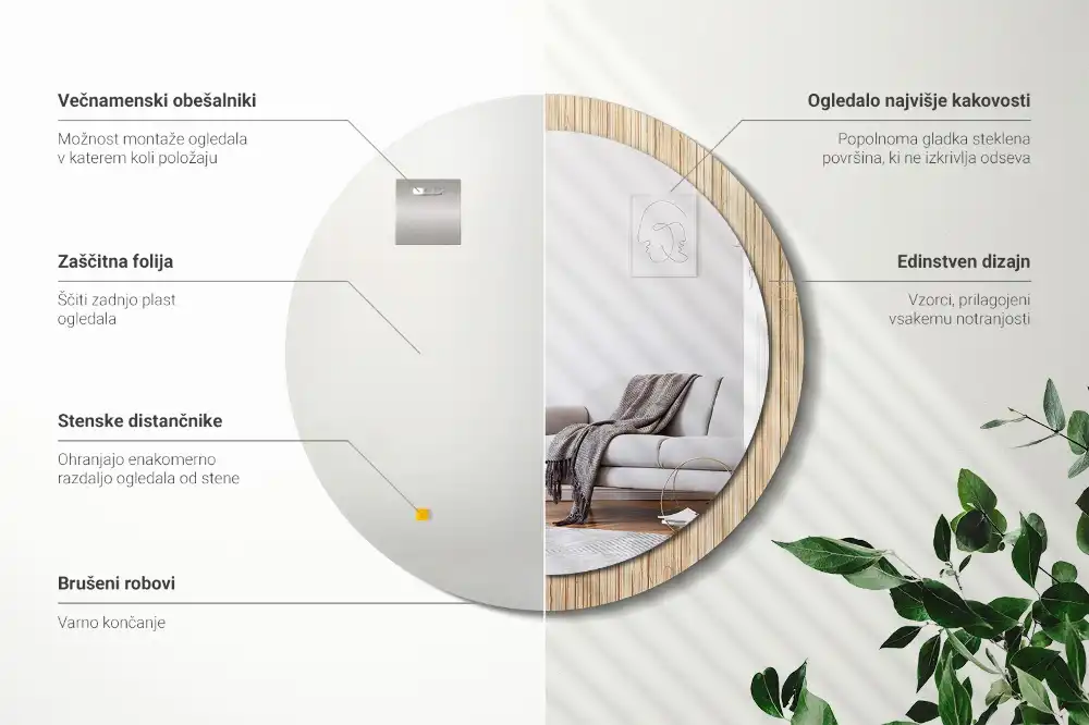 Tiskano okroglo ogledalo Bambusova slama