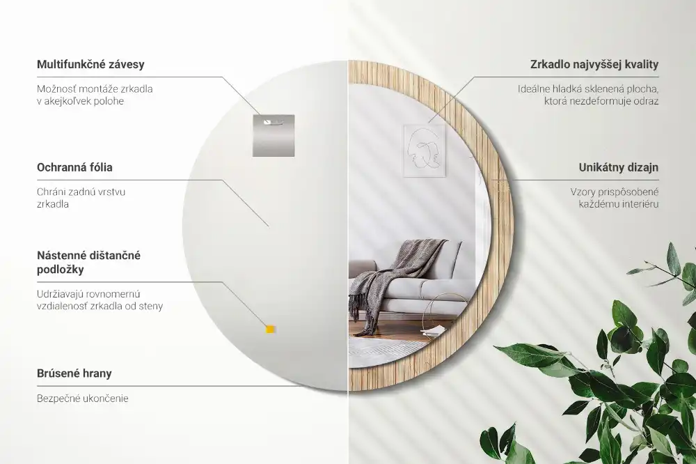 Tiskano okroglo ogledalo Bambusova slama