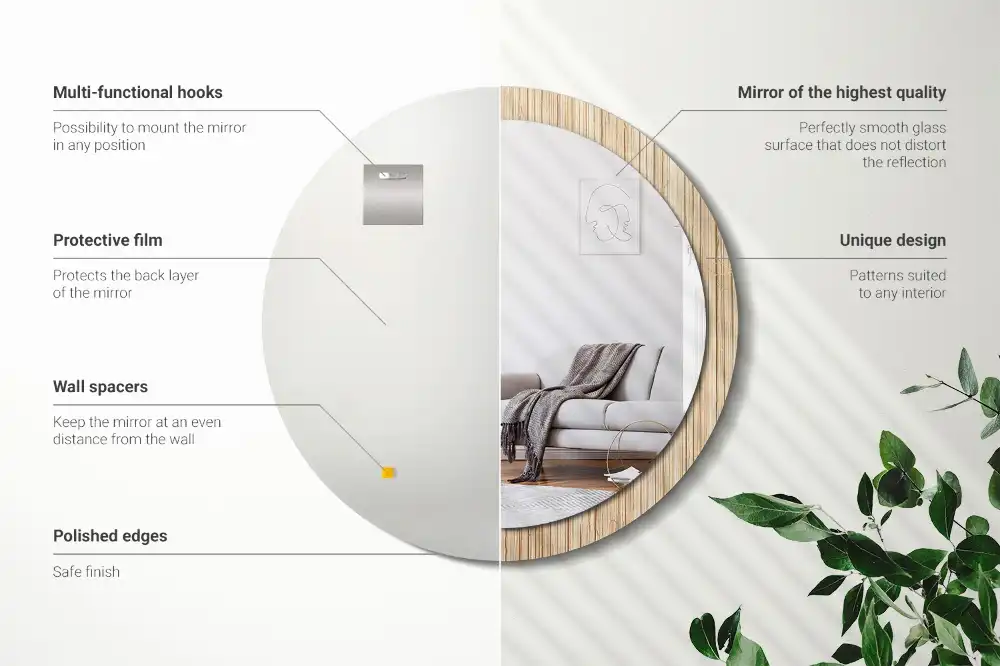 Tiskano okroglo ogledalo Bambusova slama