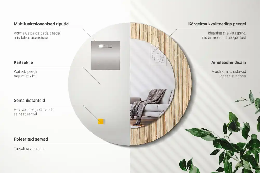 Tiskano okroglo ogledalo Bambusova slama