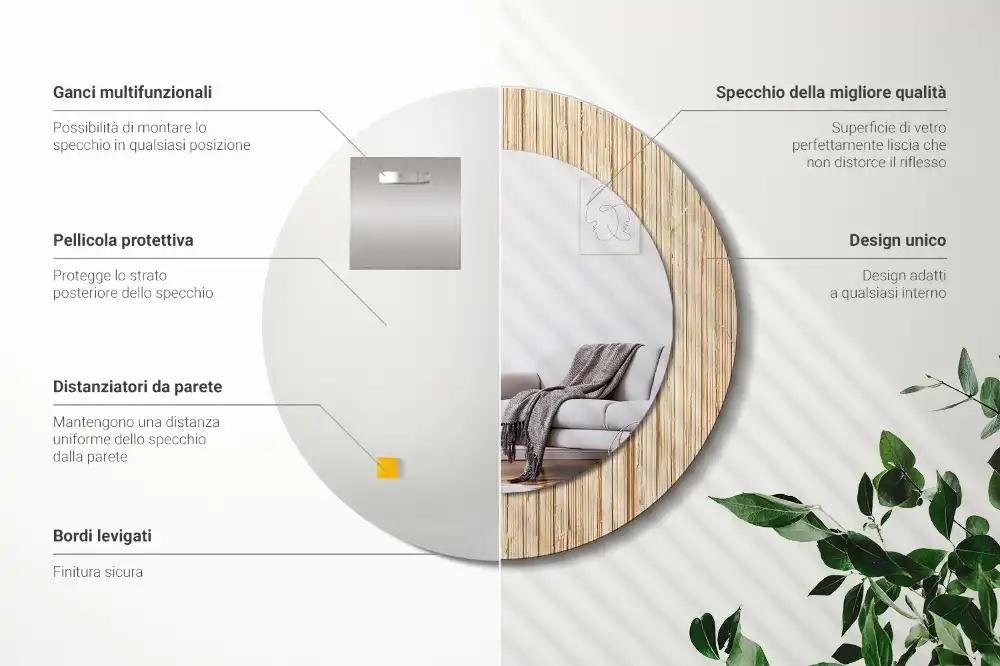 Tiskano okroglo ogledalo Bambusova slama