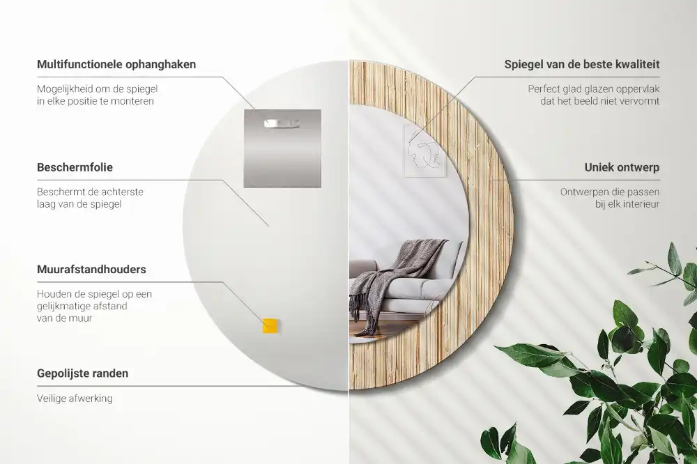 Tiskano okroglo ogledalo Bambusova slama