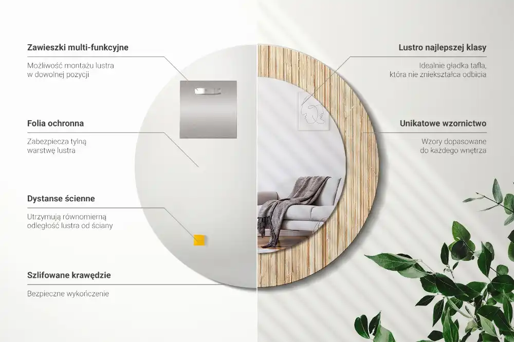 Tiskano okroglo ogledalo Bambusova slama