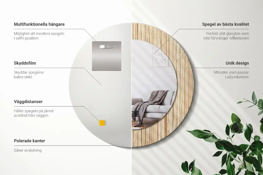 Tiskano okroglo ogledalo Bambusova slama