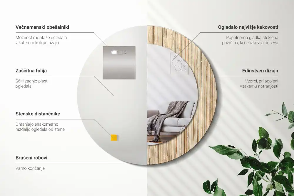 Tiskano okroglo ogledalo Bambusova slama