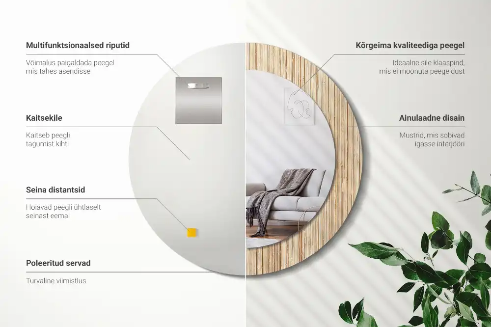 Tiskano okroglo ogledalo Bambusova slama