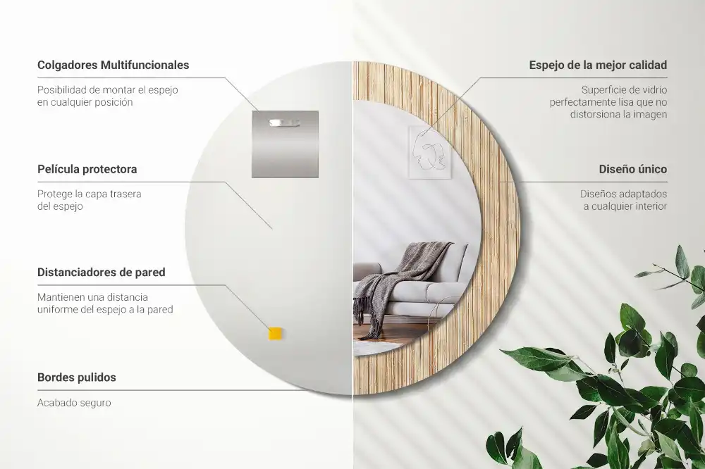 Tiskano okroglo ogledalo Bambusova slama