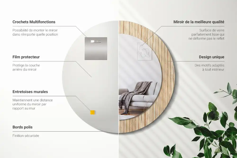 Tiskano okroglo ogledalo Bambusova slama