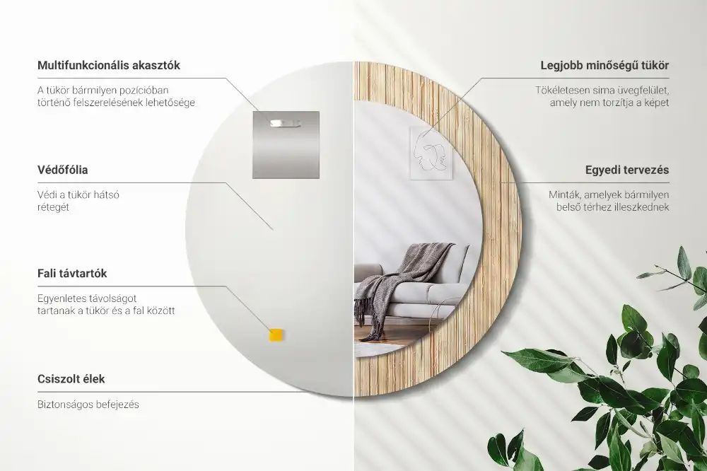 Tiskano okroglo ogledalo Bambusova slama