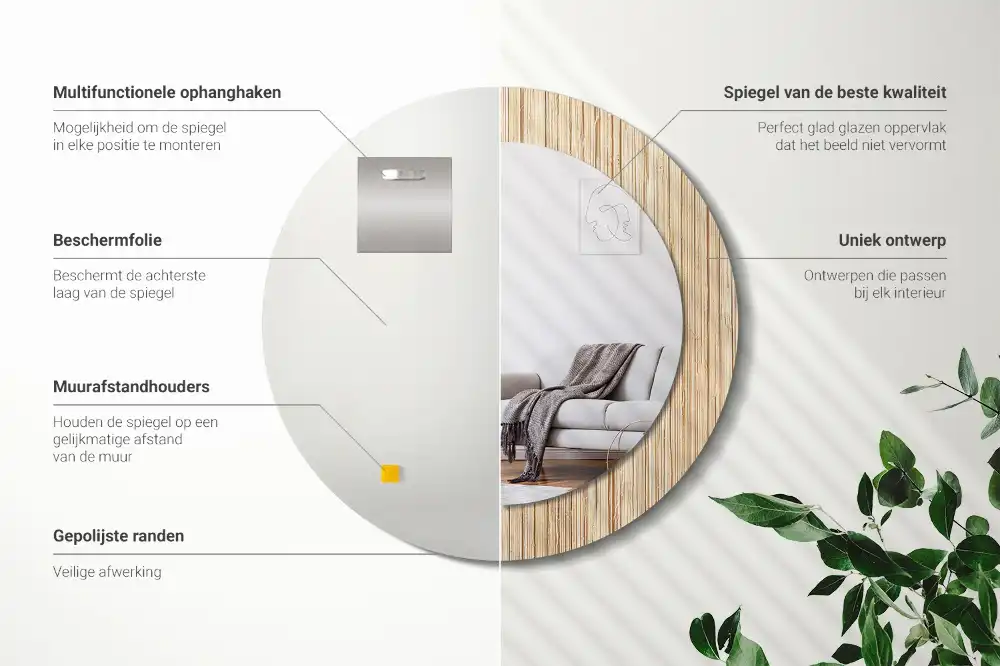 Tiskano okroglo ogledalo Bambusova slama