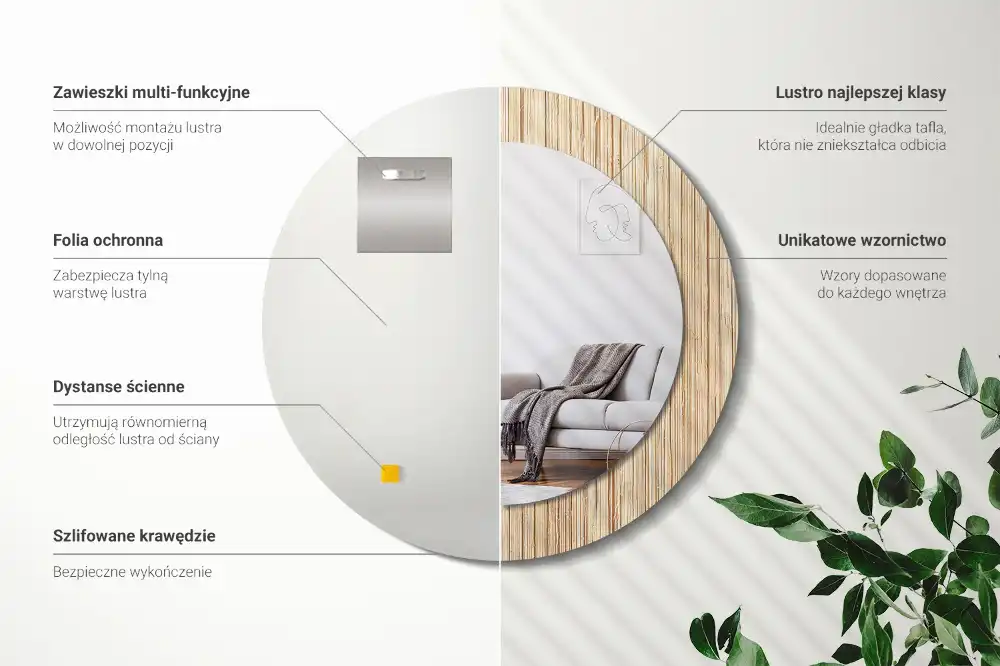 Tiskano okroglo ogledalo Bambusova slama