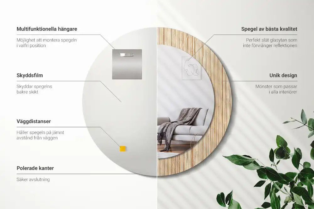 Tiskano okroglo ogledalo Bambusova slama