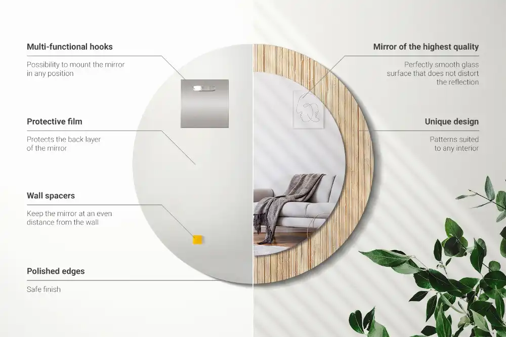 Tiskano okroglo ogledalo Bambusova slama