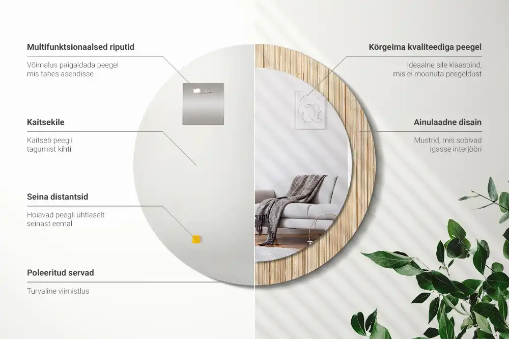 Tiskano okroglo ogledalo Bambusova slama