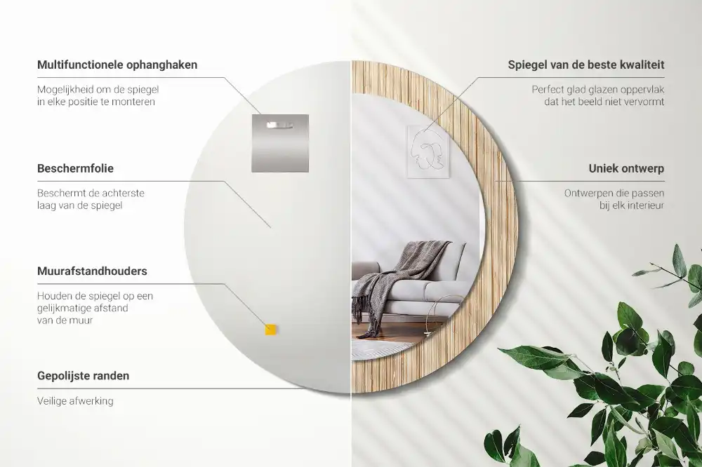 Tiskano okroglo ogledalo Bambusova slama