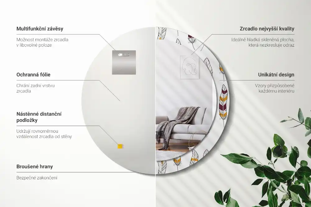 Tiskano okroglo ogledalo perje