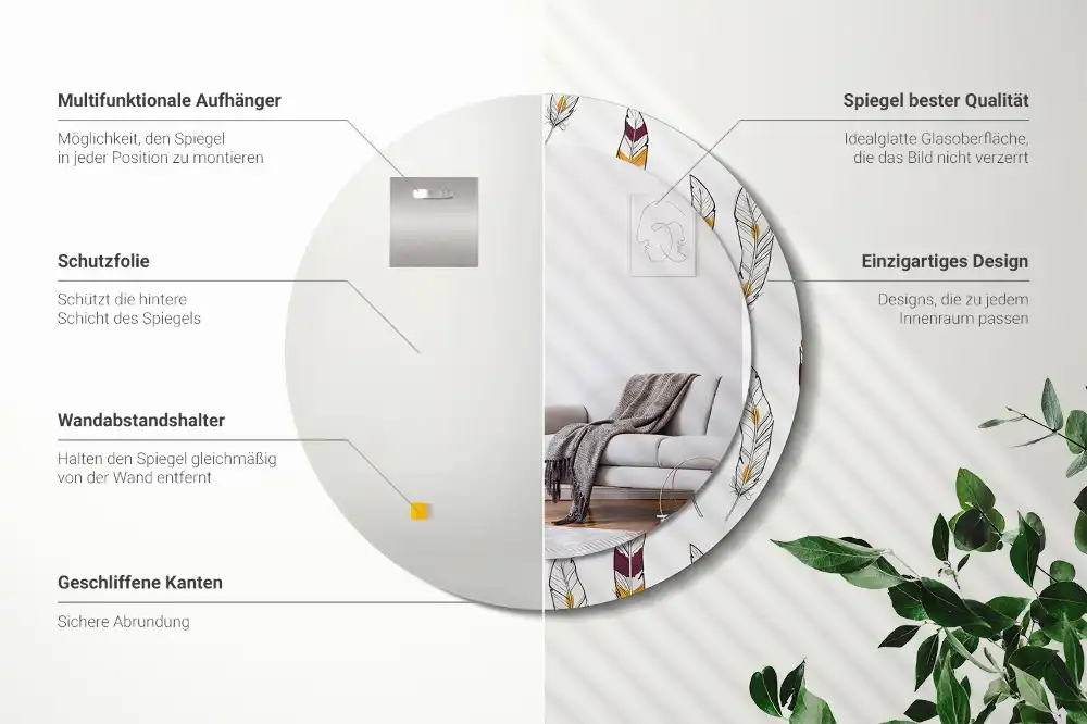 Tiskano okroglo ogledalo perje