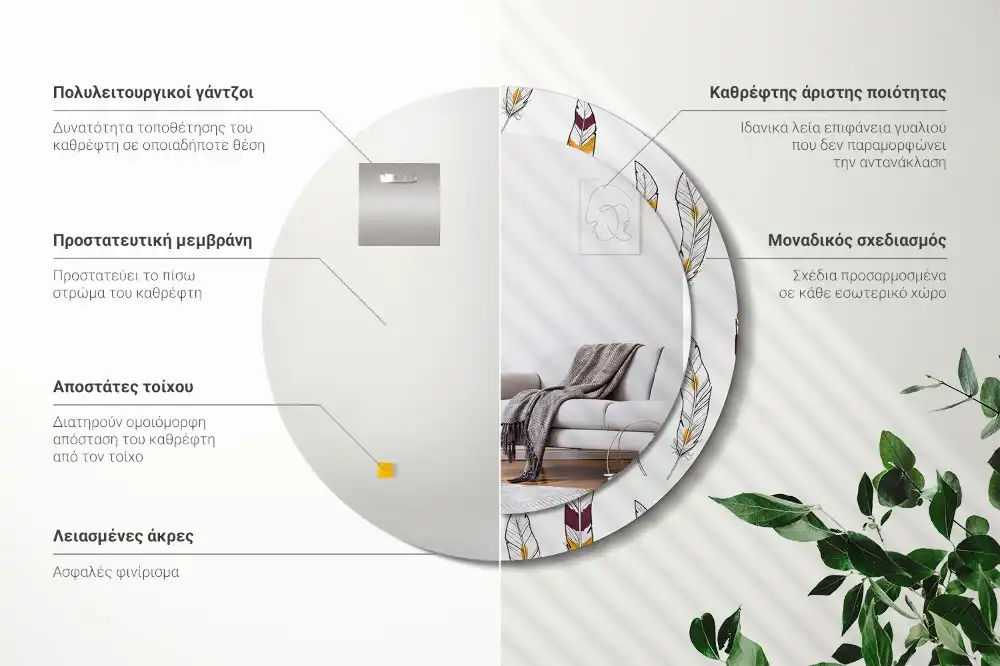 Tiskano okroglo ogledalo perje