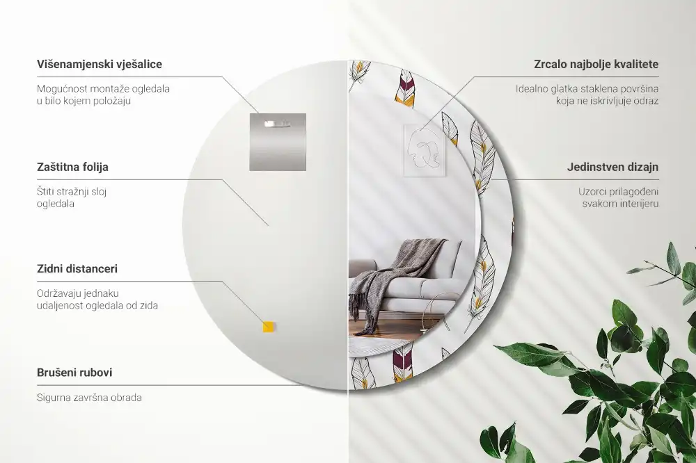 Tiskano okroglo ogledalo perje