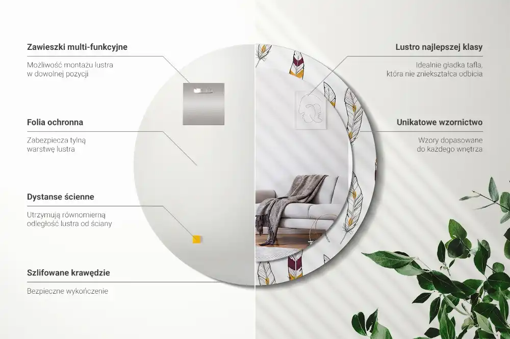 Tiskano okroglo ogledalo perje