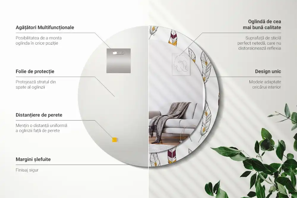 Tiskano okroglo ogledalo perje