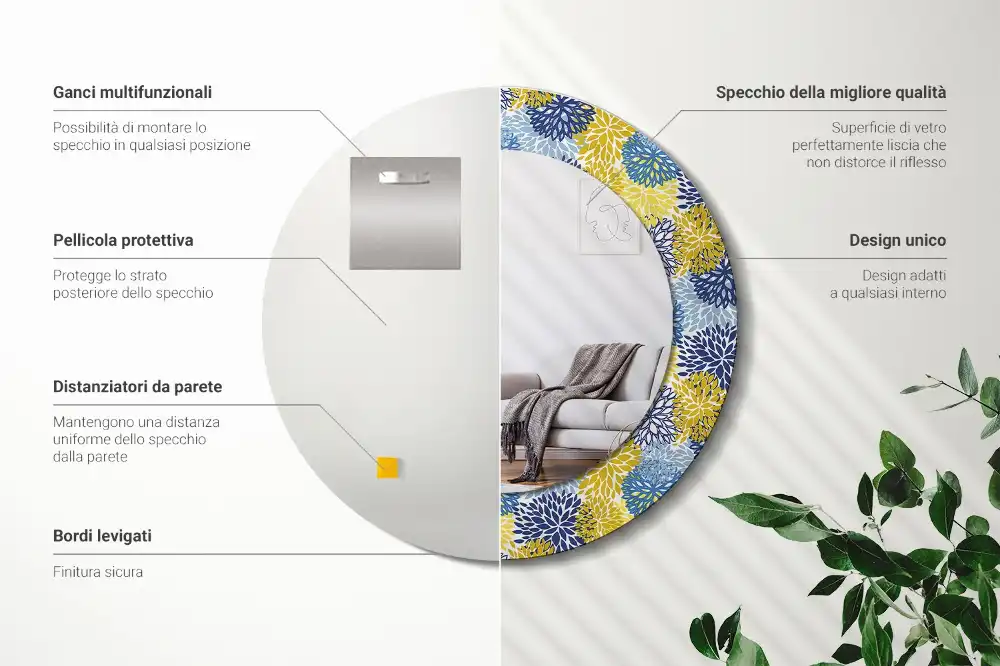 Tiskano okroglo ogledalo Modre rože