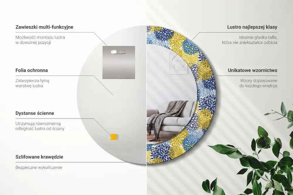 Tiskano okroglo ogledalo Modre rože